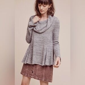 ANTHROPOLOGIE Postmark Maurisa Cowl Neck Gray Peplum Knit Sweater Size XS